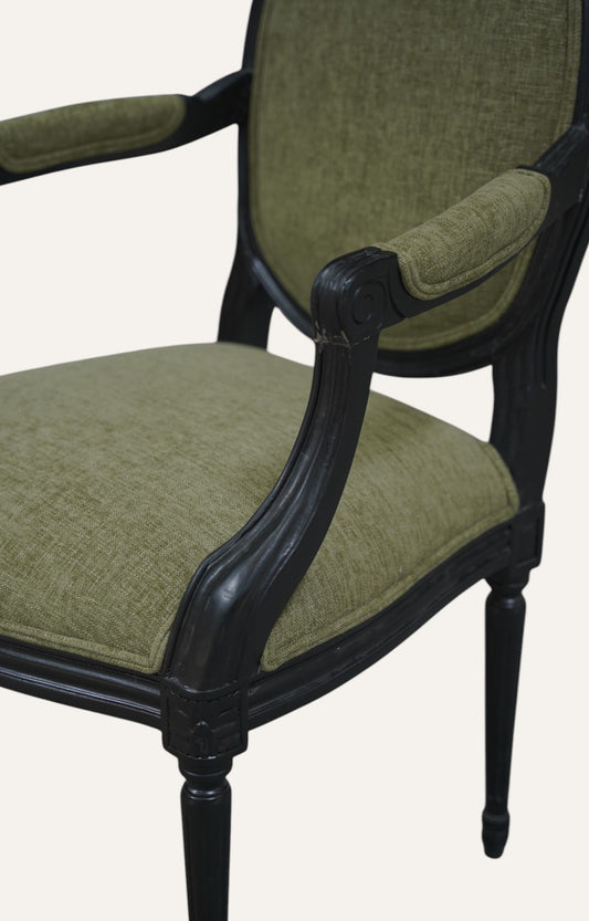 French Carved Velvet Armchair in Black