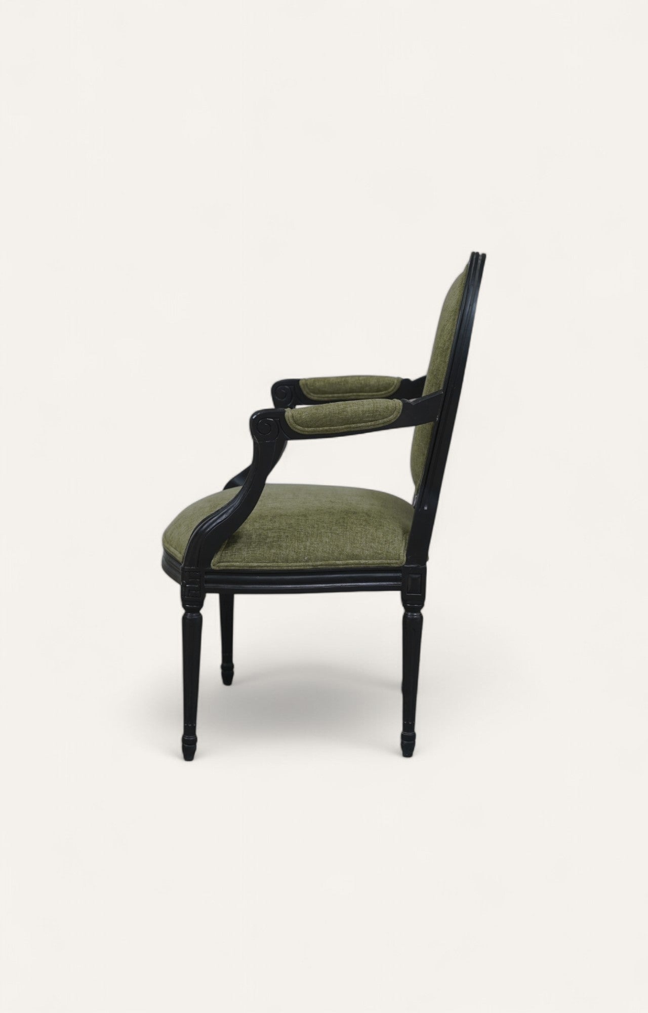 French Carved Velvet Armchair in Black