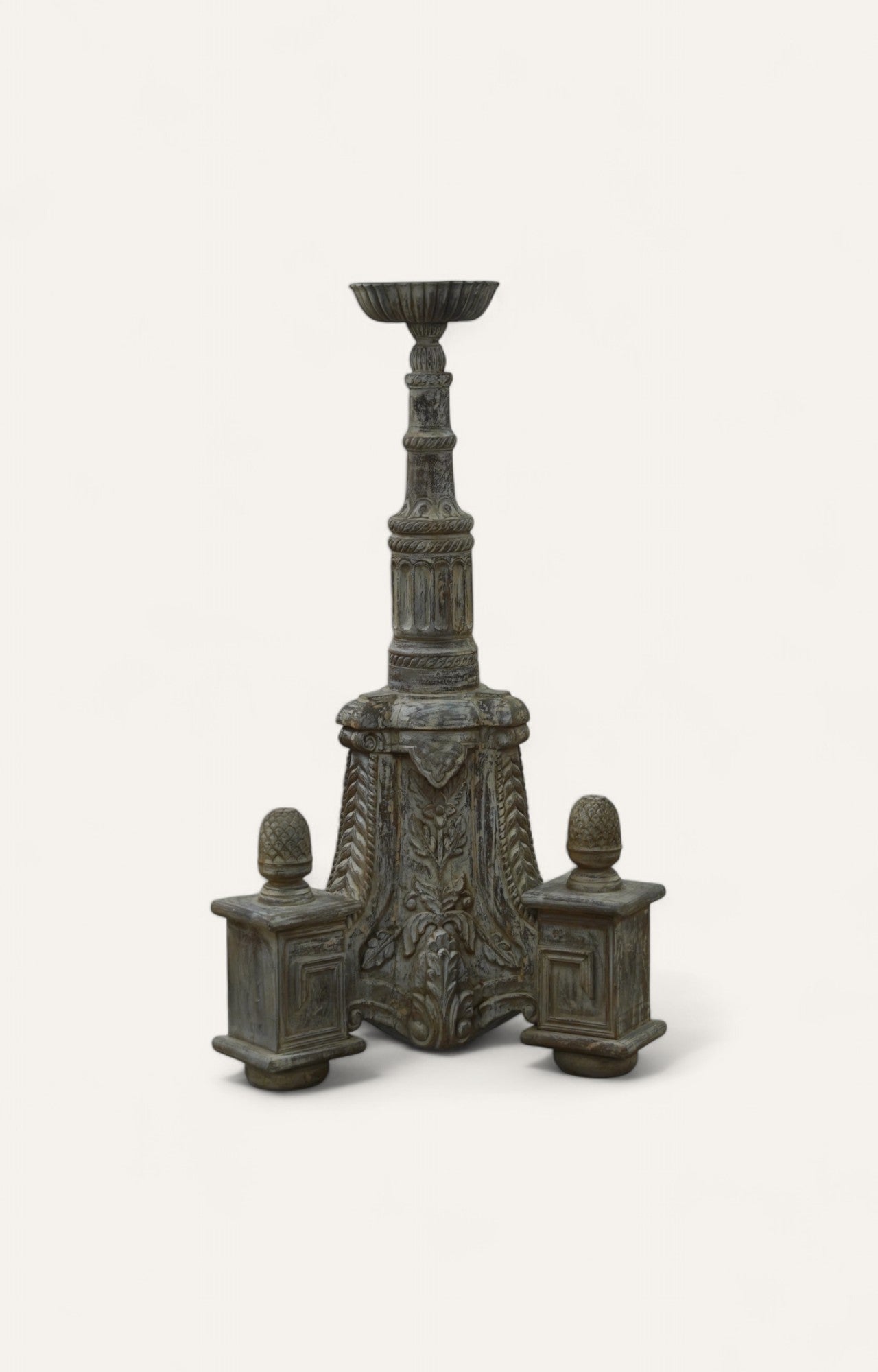 Antiqued Candle Stand with Fluted Column