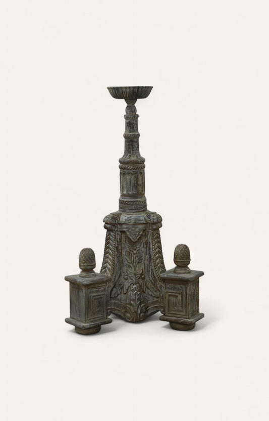 Antiqued Candle Stand with Fluted Column