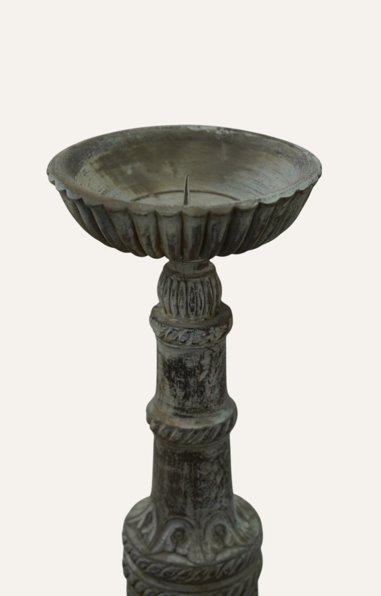 Antiqued Candle Stand with Fluted Column
