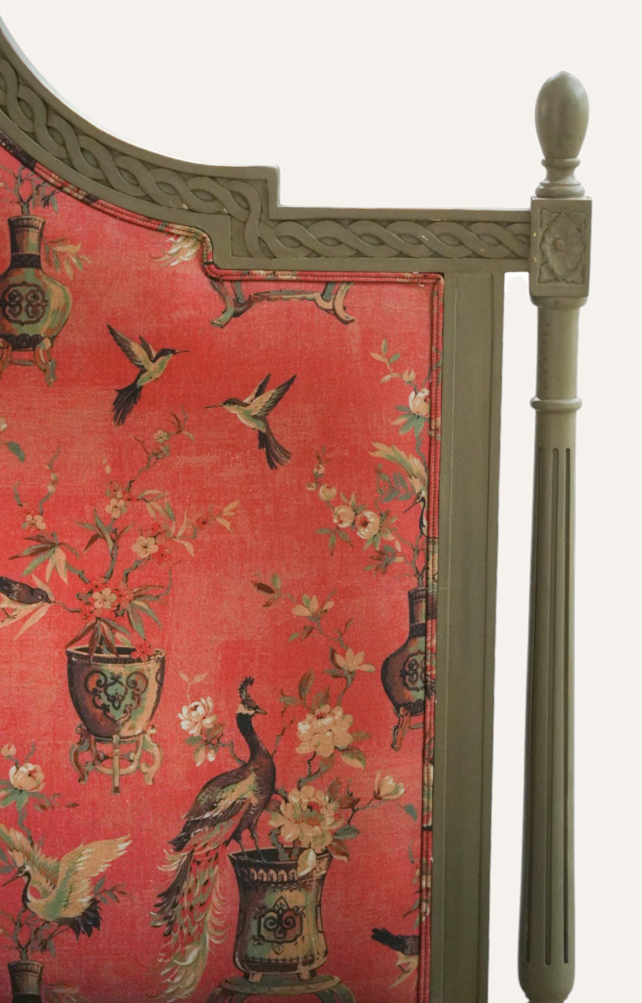 French Gold Upholstered Carved Wood Bed