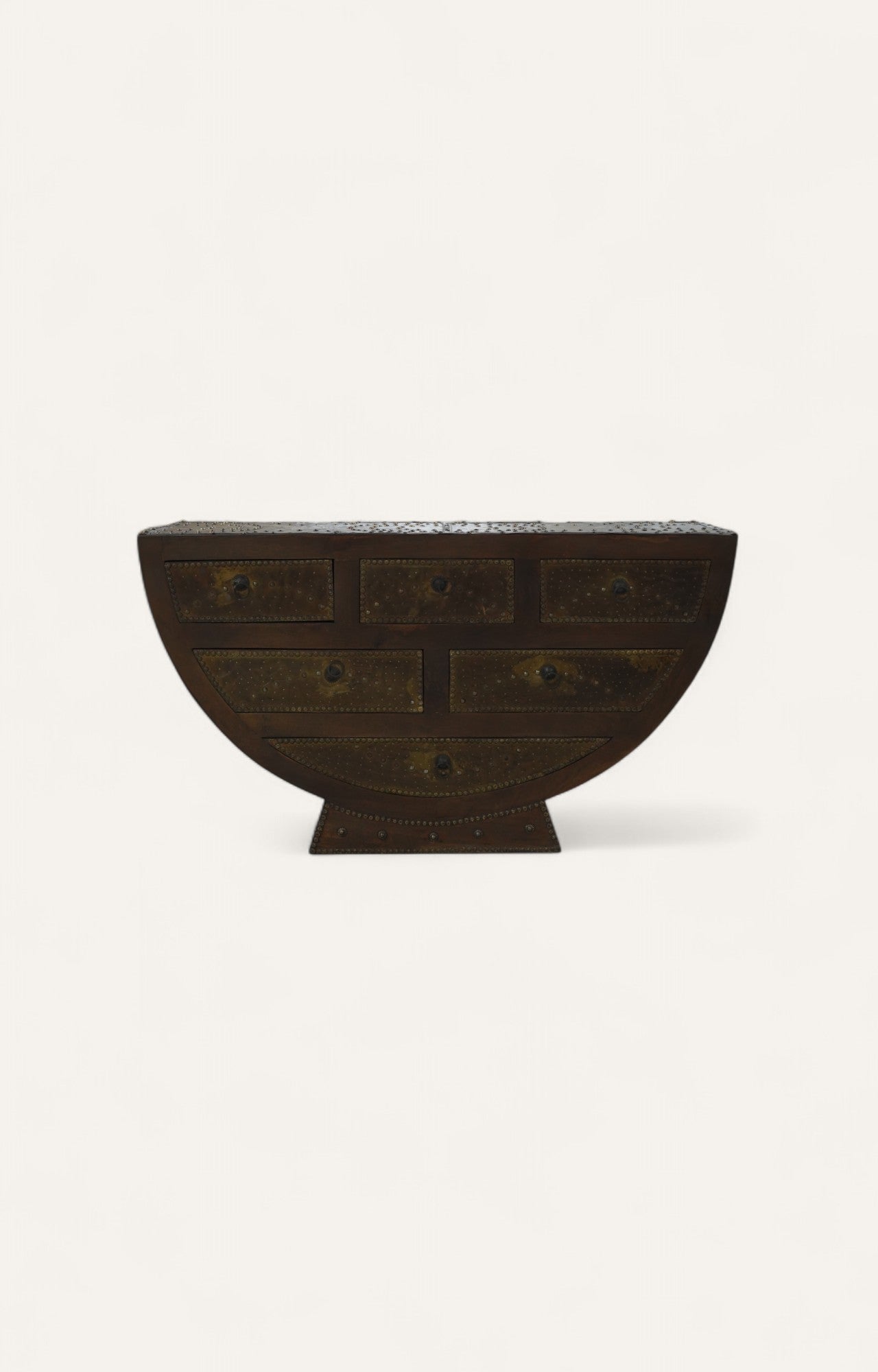 Half-Moon Brass-Studded Vintage Chest of Drawers