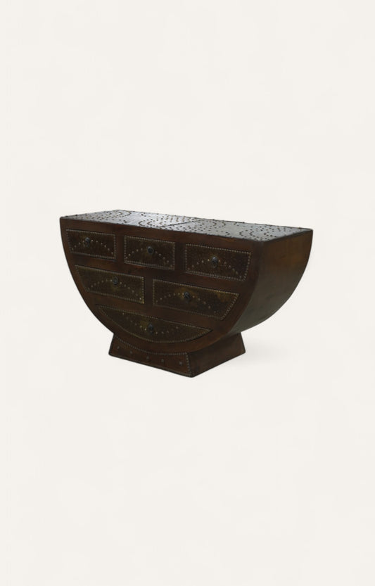 Half-Moon Brass-Studded Vintage Chest of Drawers