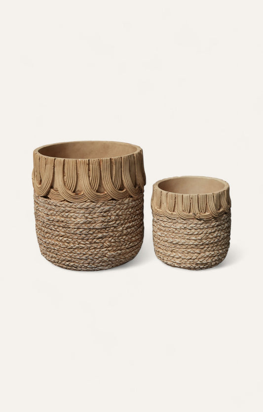 Handcard Woven Texture Planter Set Of - 2