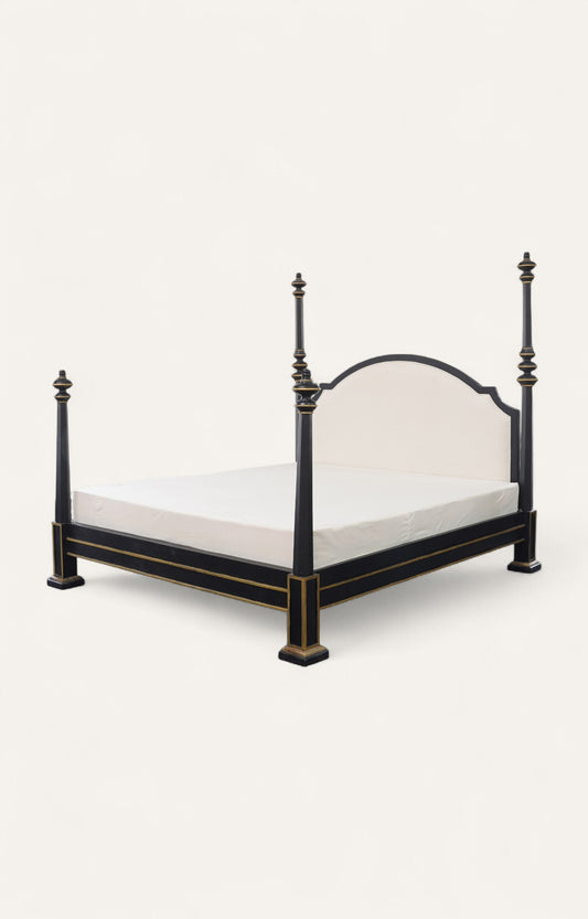 Black Gold Upholstered Spindle Poster Bed
