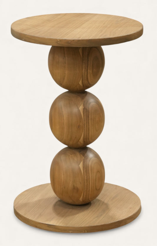 Natural Wood Globe-Pedestal Accent Table