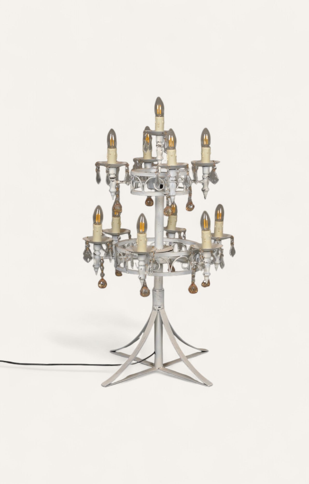  Metal hall table lamp or Chandelier with rustic painted finish and multiple candle-style lights.