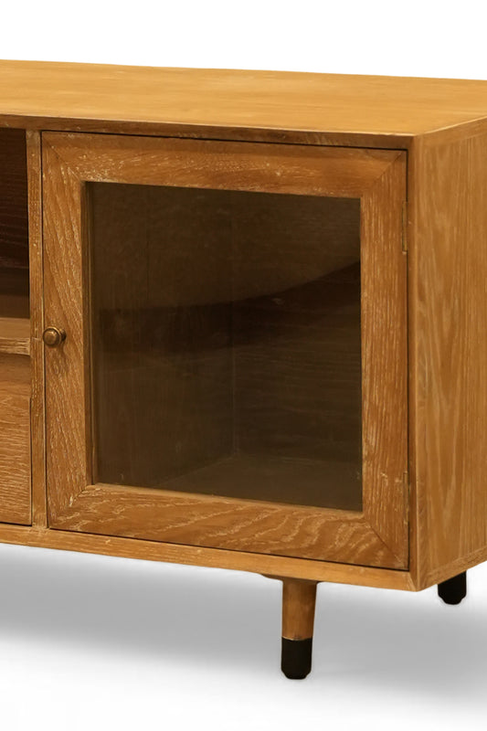 Harbor Oak Glass-Door Media Cabinet