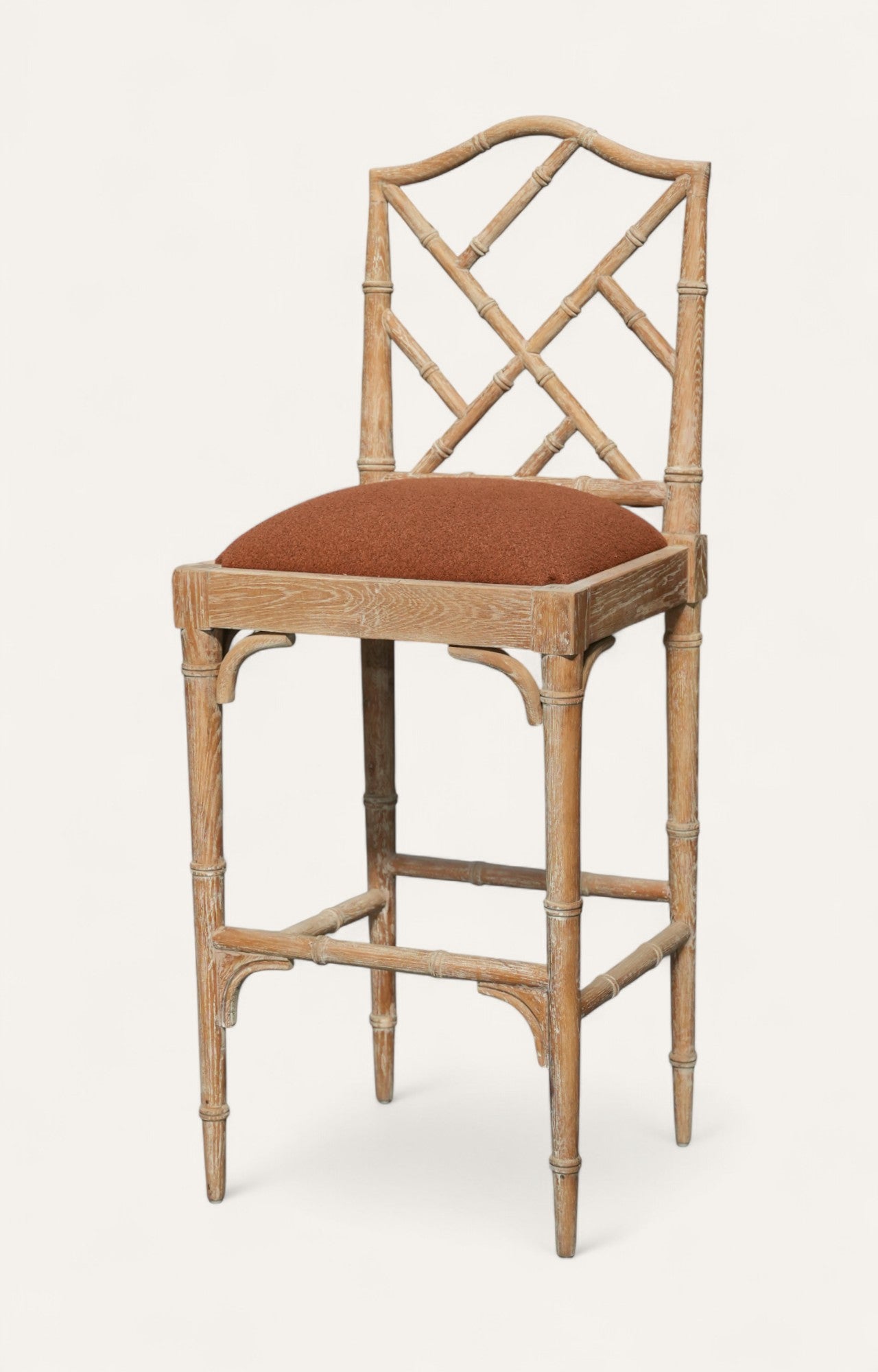 Vintage Bamboo-Style Wooden Bar Stool