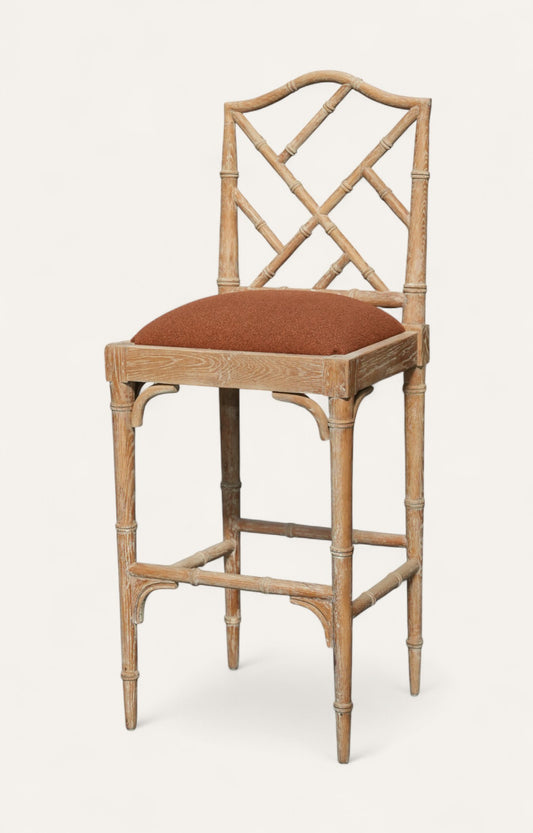 Vintage Bamboo-Style Wooden Bar Stool