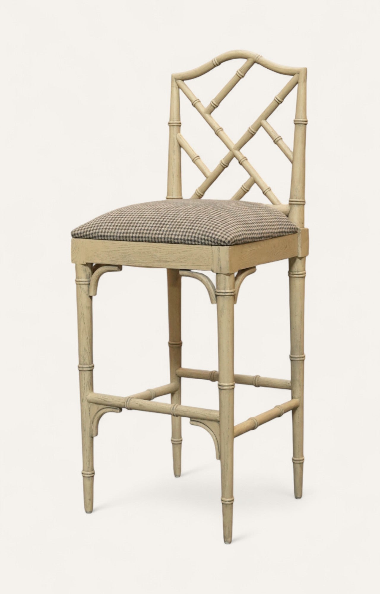 Vintage Bamboo-Style Wooden Bar Stool