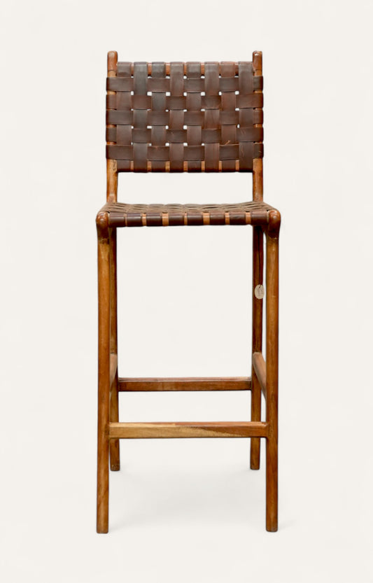 Vintage Leather and Wood Bar Stool