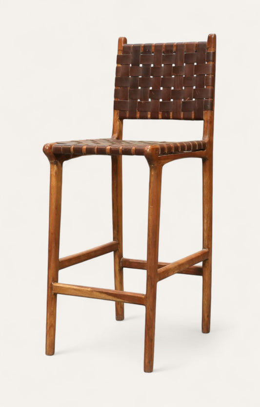 Vintage Leather and Wood Bar Stool