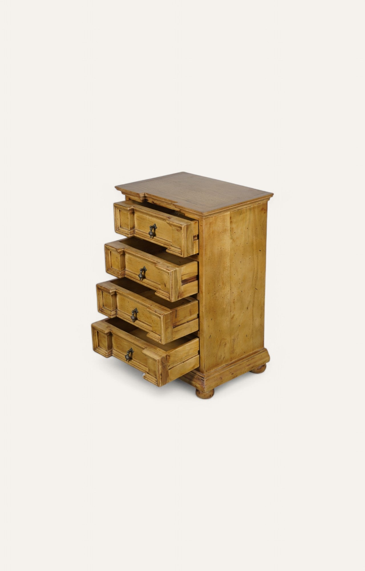 Vasco Vintage Wooden Bedside table with Natural Finish with 4 Drawers