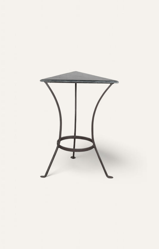 Triangle Metal Base Side Table with Marble Top