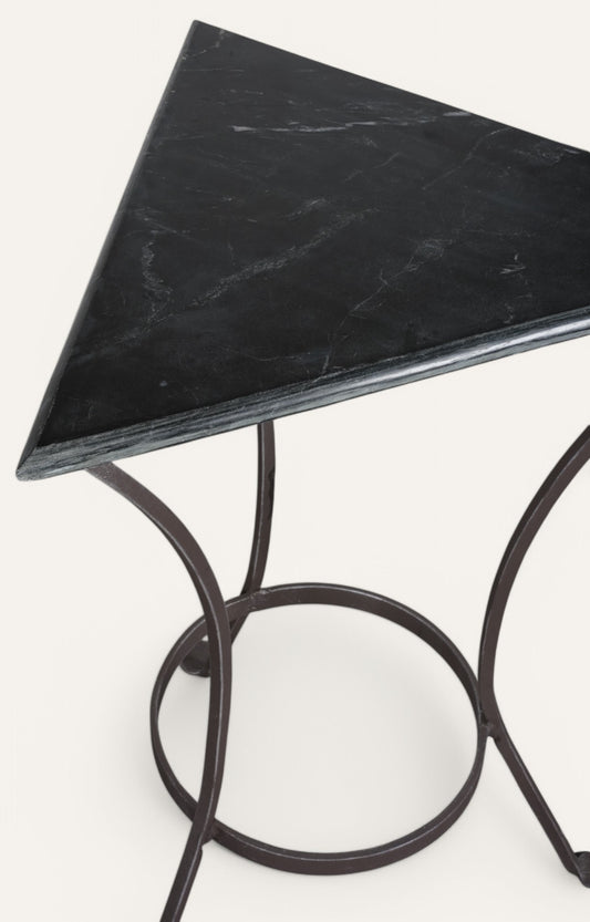 Triangle Metal Base Side Table with Marble Top