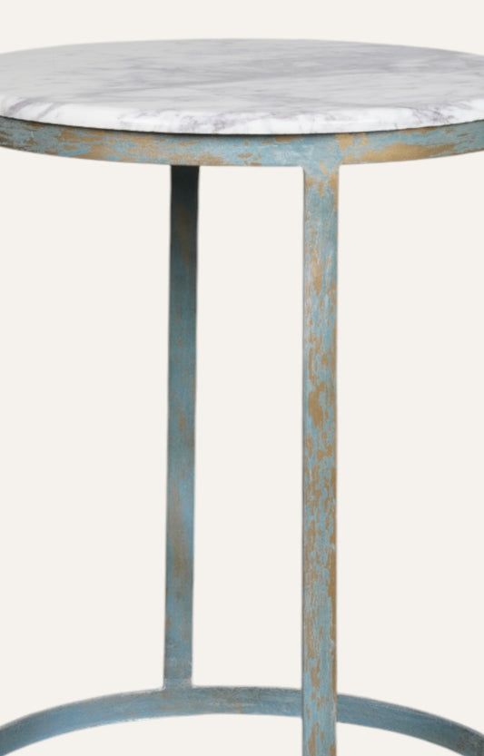 Round Metal Frame Side Table with Stone Top