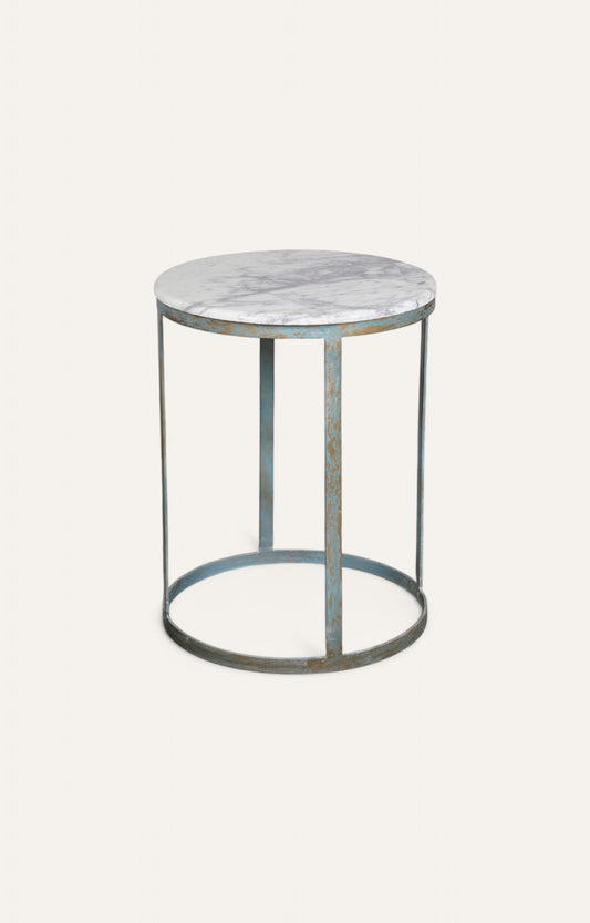 Round Metal Frame Side Table with Stone Top