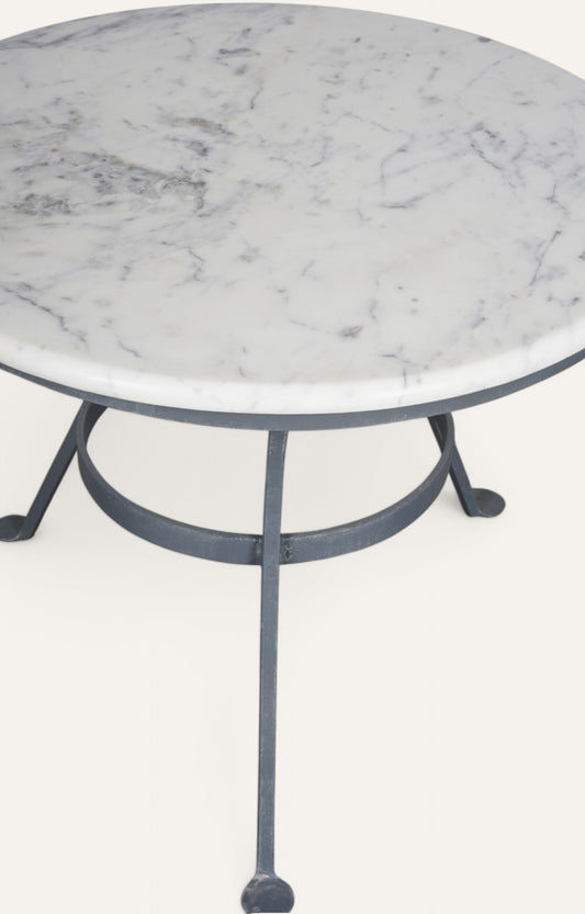 Round Metal Base Side Table with Stone Top