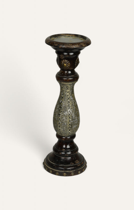 Baroque Wood and Brass Vintage Candle Stand
