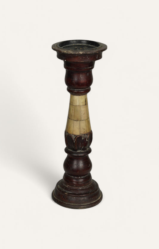 Ember Wood and Bone Inlay Vintage Candle Stand