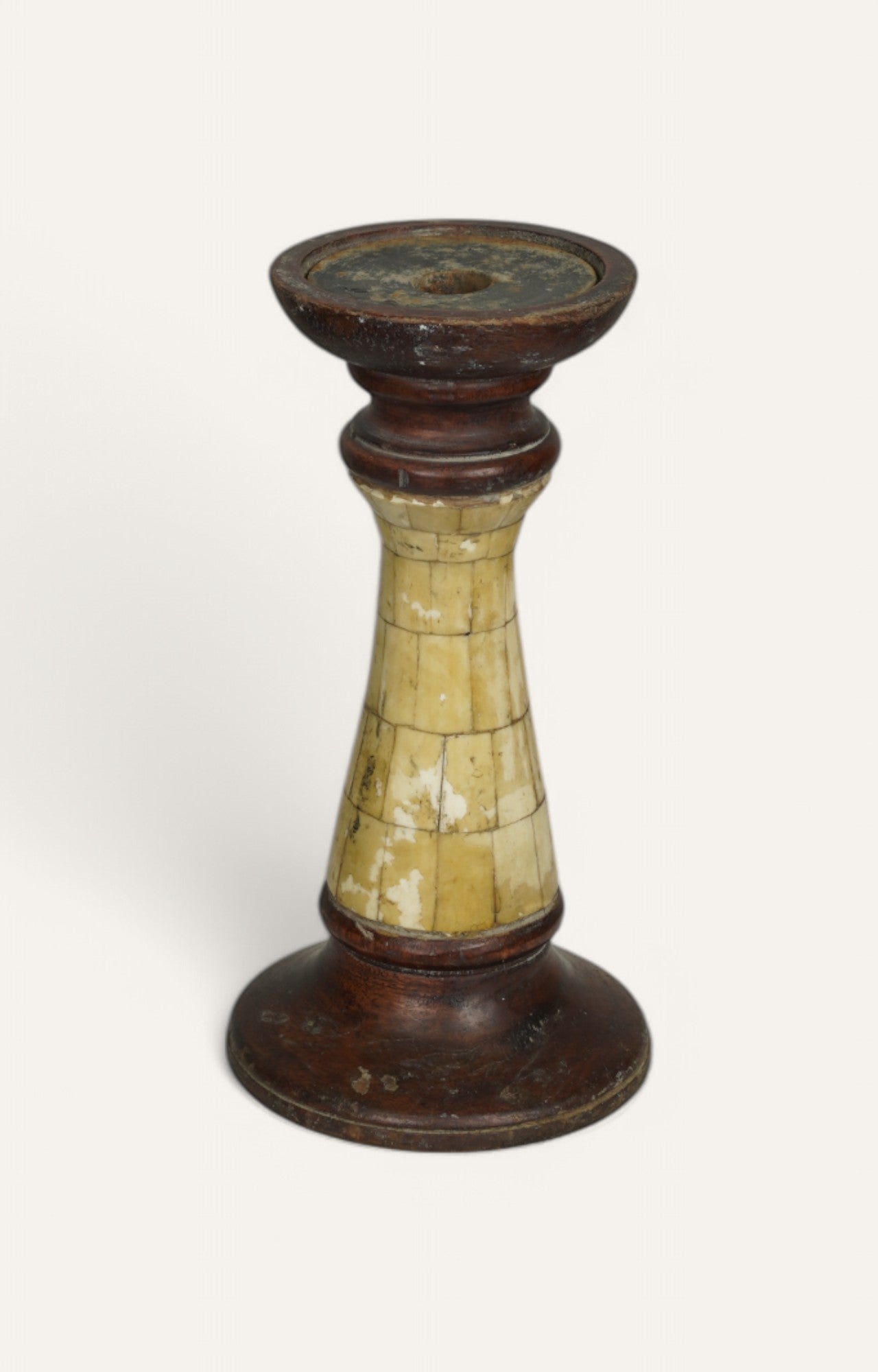 Mosaic Wooden and Bone Inlay Vintage Candle Stand