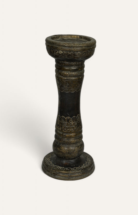 Victorian Wooden and Brass Vintage Candle Stand