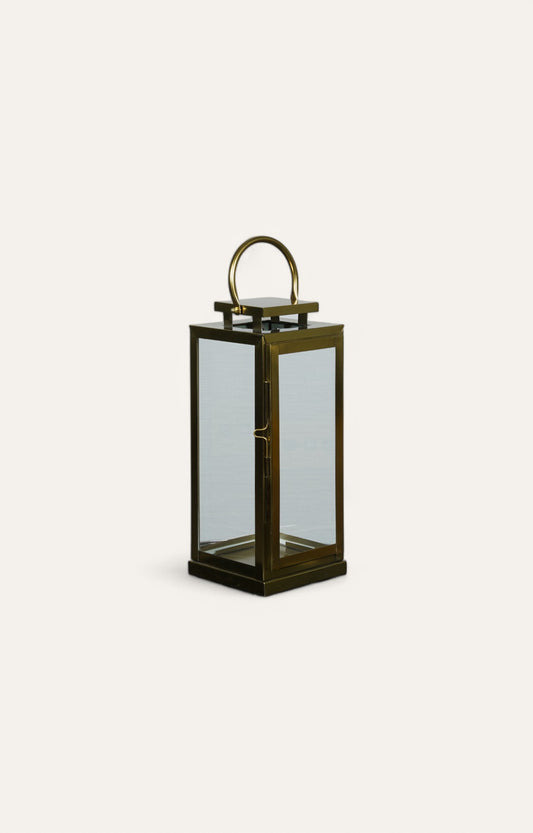 Tall Glass Lantern with Stainless Steel Frame