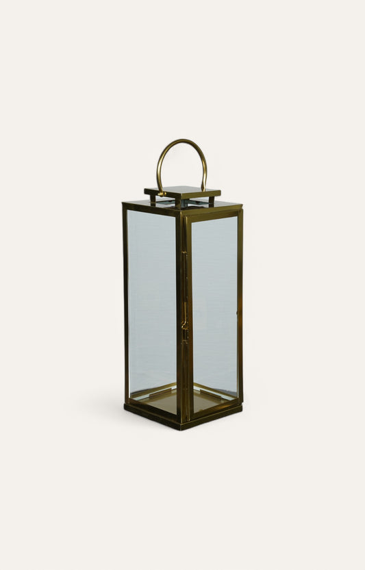 Tall Glass Lantern with Stainless Steel Frame