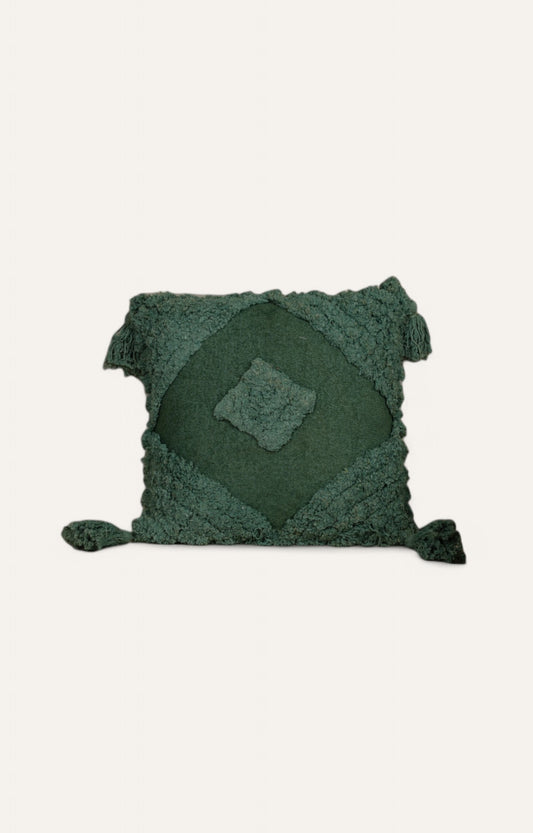 Green Tufted Cushion with Tassel Detailing