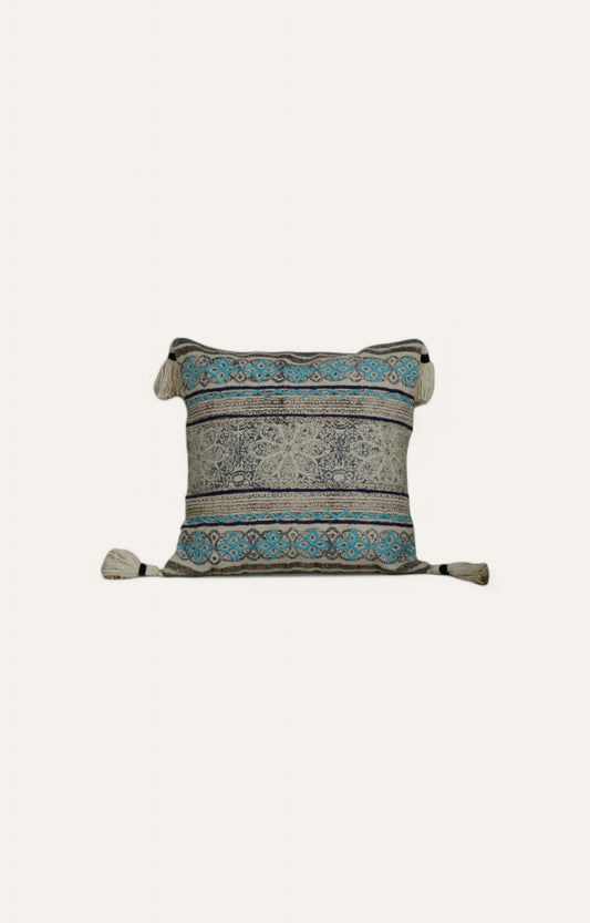 Textured Boho Cushion with Embroidered Accents