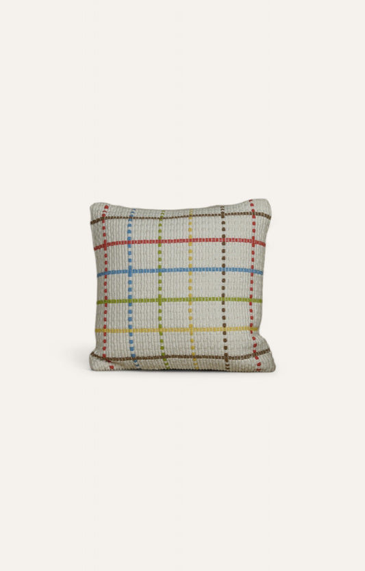 Embroidered Cushion in Colorful Checkered Pattern