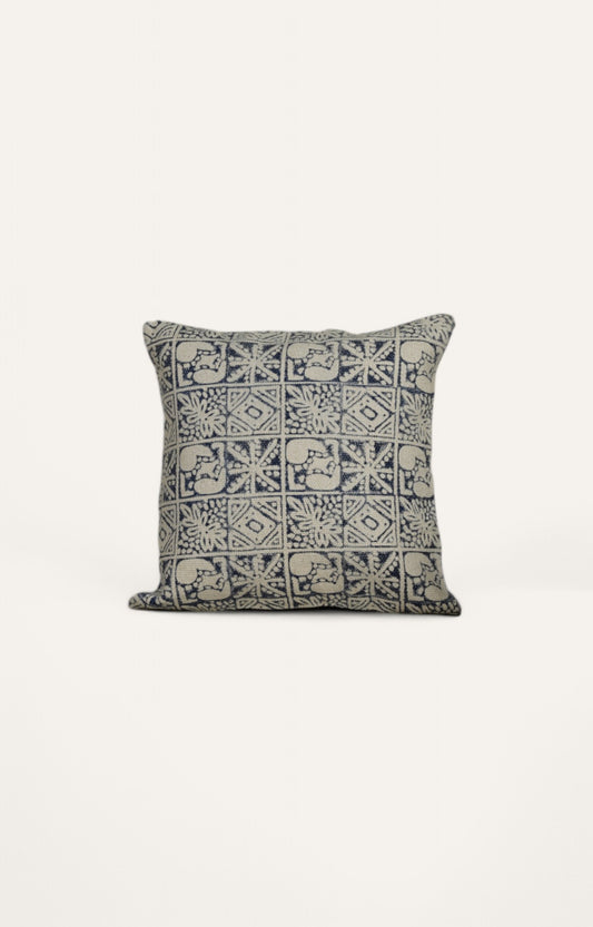Indigo and White Printed Cushion