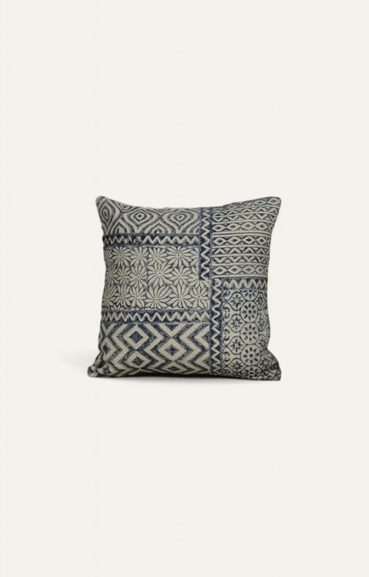 Intricate pattern Indigo and White Cushion