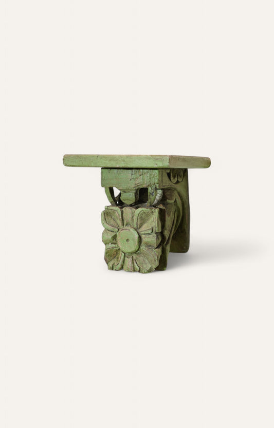 Hand-Carved Wooden Bracket in Distressed Green