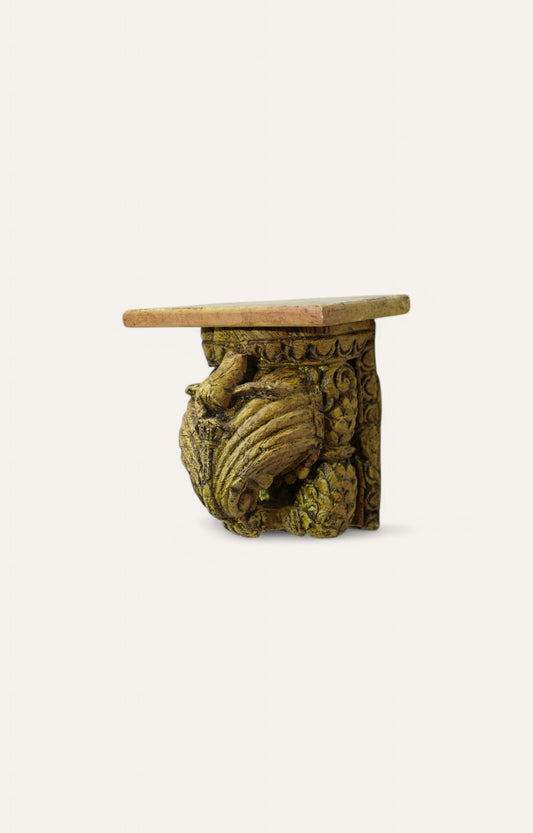 Hand-Carved Wooden Bracket with Leaf Moti