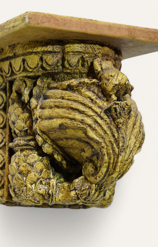 Hand-Carved Wooden Bracket with Leaf Moti