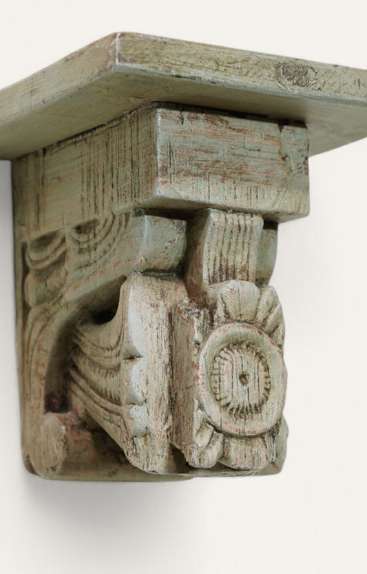 Light Coloured Hand-Carved Wooden Wall Bracket
