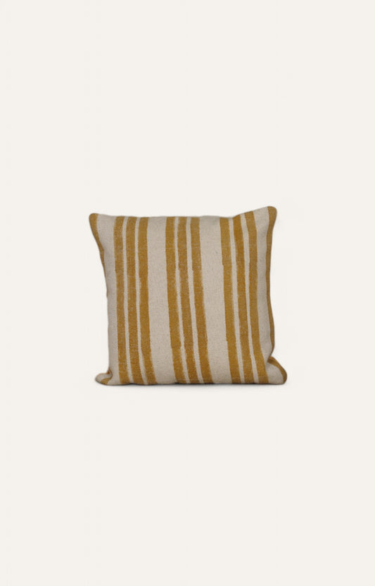 White and Yellow Striped Printed Cushion