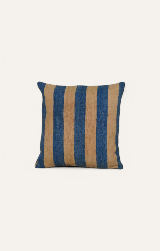 Yellow and Blue Striped Printed Cushion