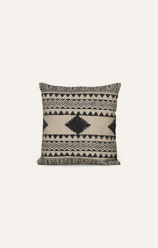 Black Hand-Made Cotton Printed Cushion