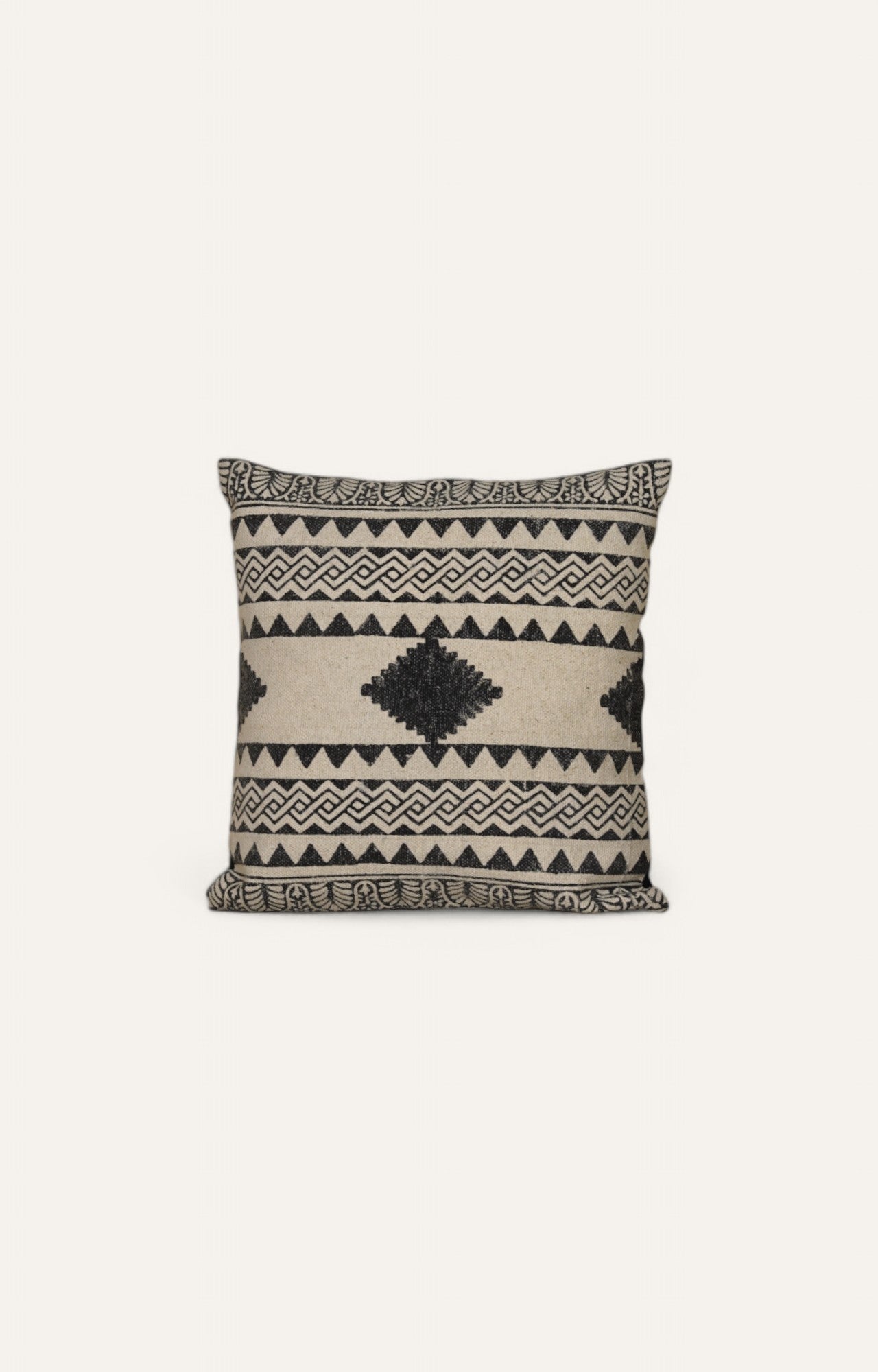 Black Hand-Made Cotton Printed Cushion