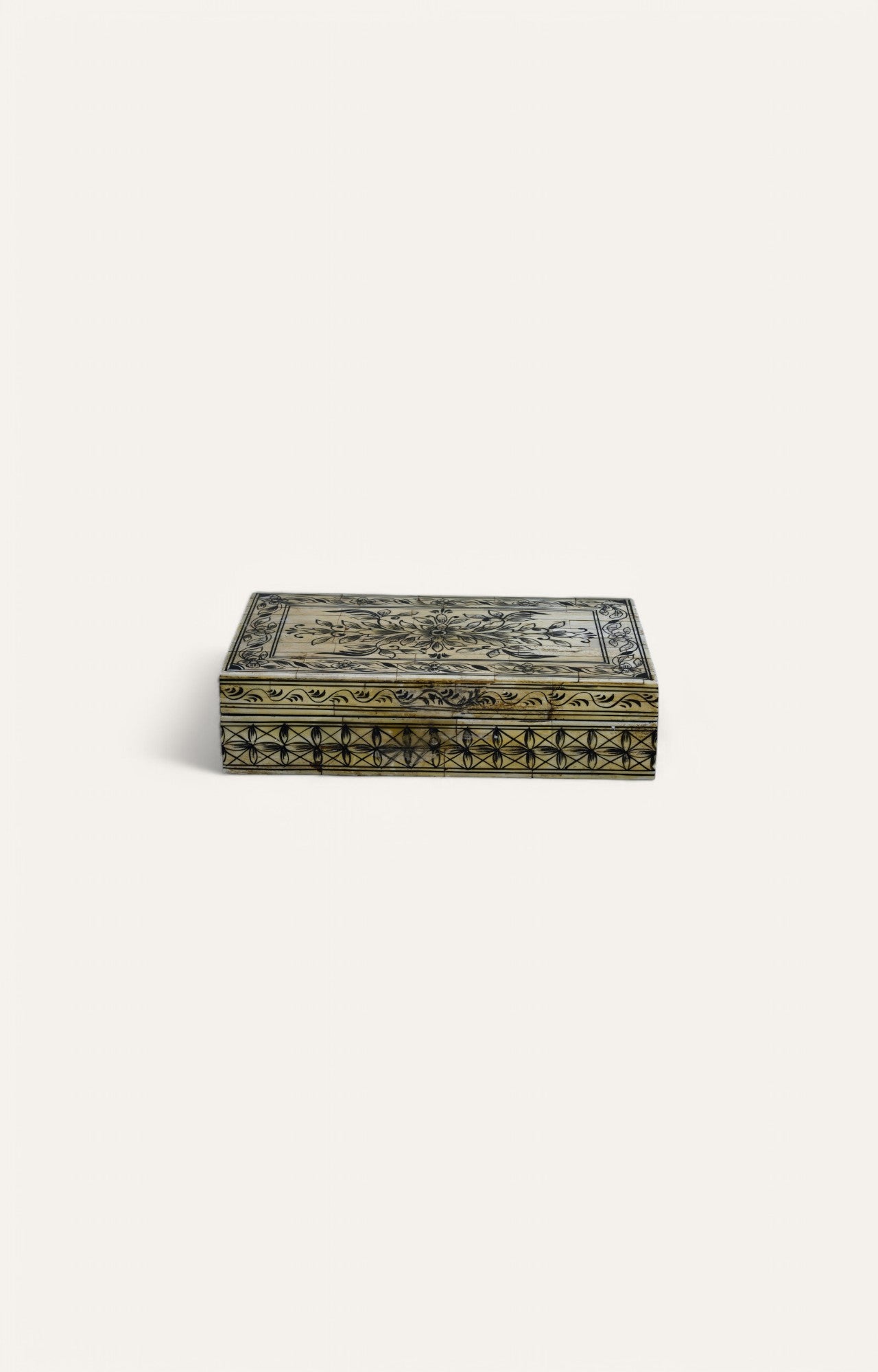 Floral Rectangle Mango Wood and Bone Antique Jewelry Box