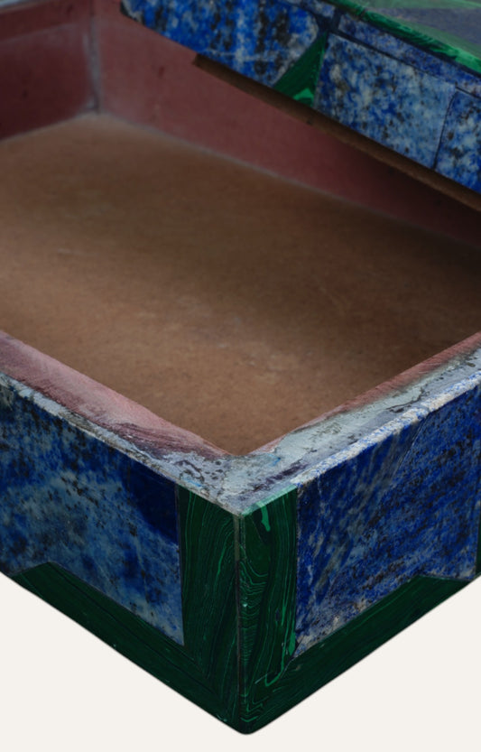 Lapis Lazuli and Green Jade Stone Inlay Antique Jewelry Box