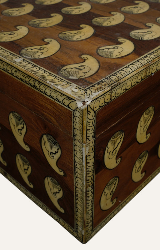 Paisley Wood Bone Inlay Antique Jewelry Box