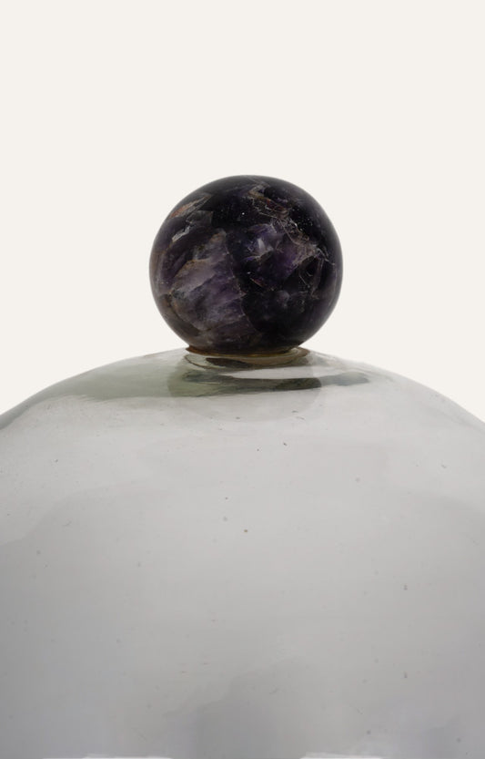 Handblown Glass Cake Cloche with Amethyst Finial