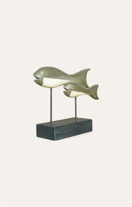 Wooden Double Fish Tabletop Sculpture