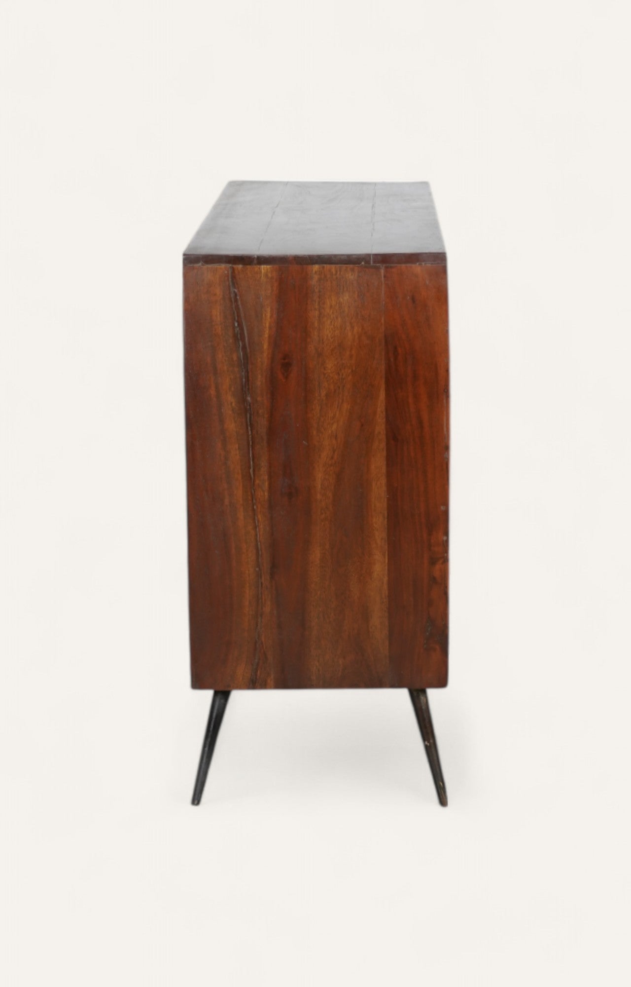 Mid-Century Slatted Walnut Cabinet with Brass Accents