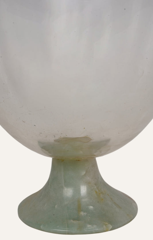 Handblown Footed Candle Stand or Vase with Greenish Quartz Base